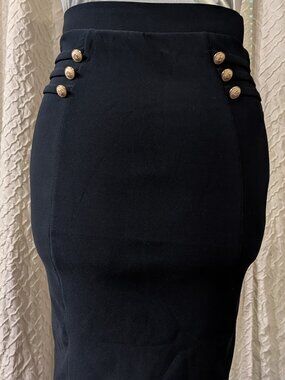 HARPER black pencil skirt with gold buttons